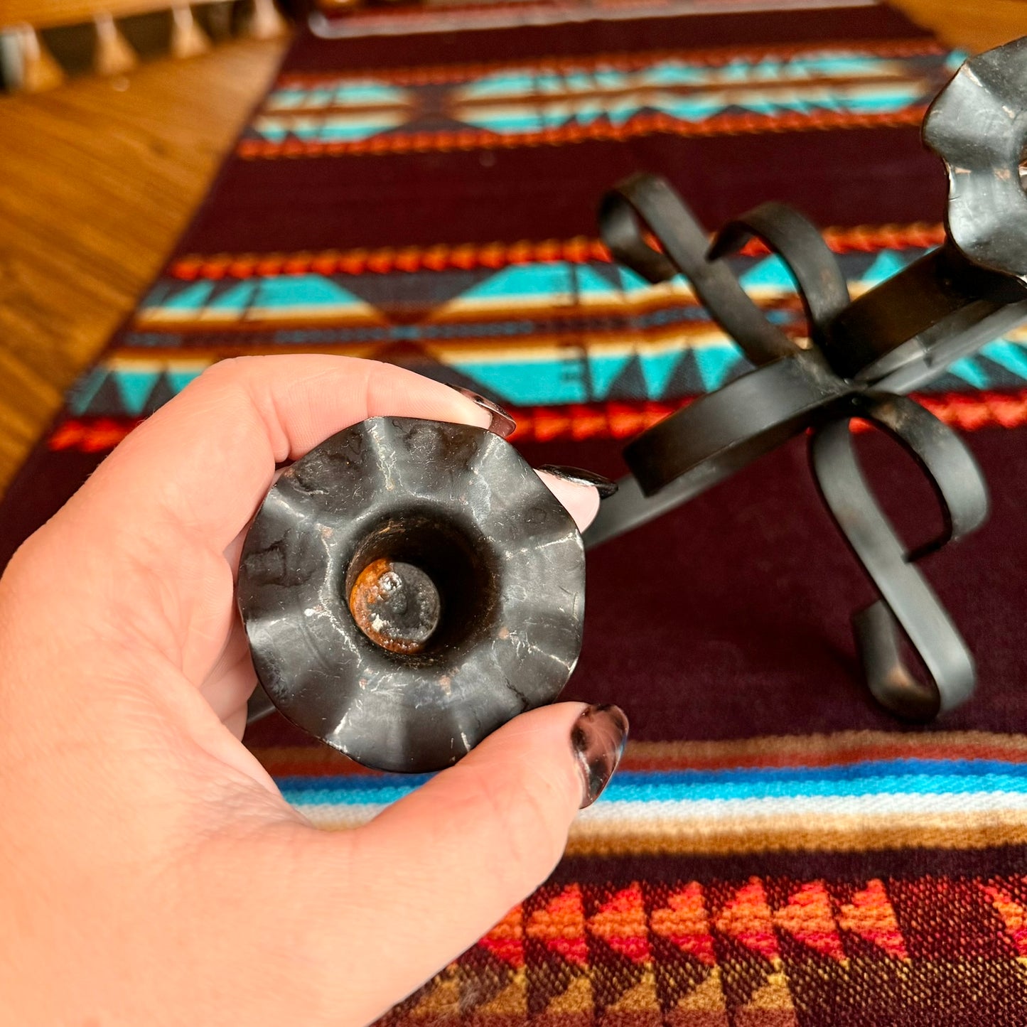 Vintage Wrought Iron 5 Candle Candelabra / Gothic Farmhouse Centerpiece