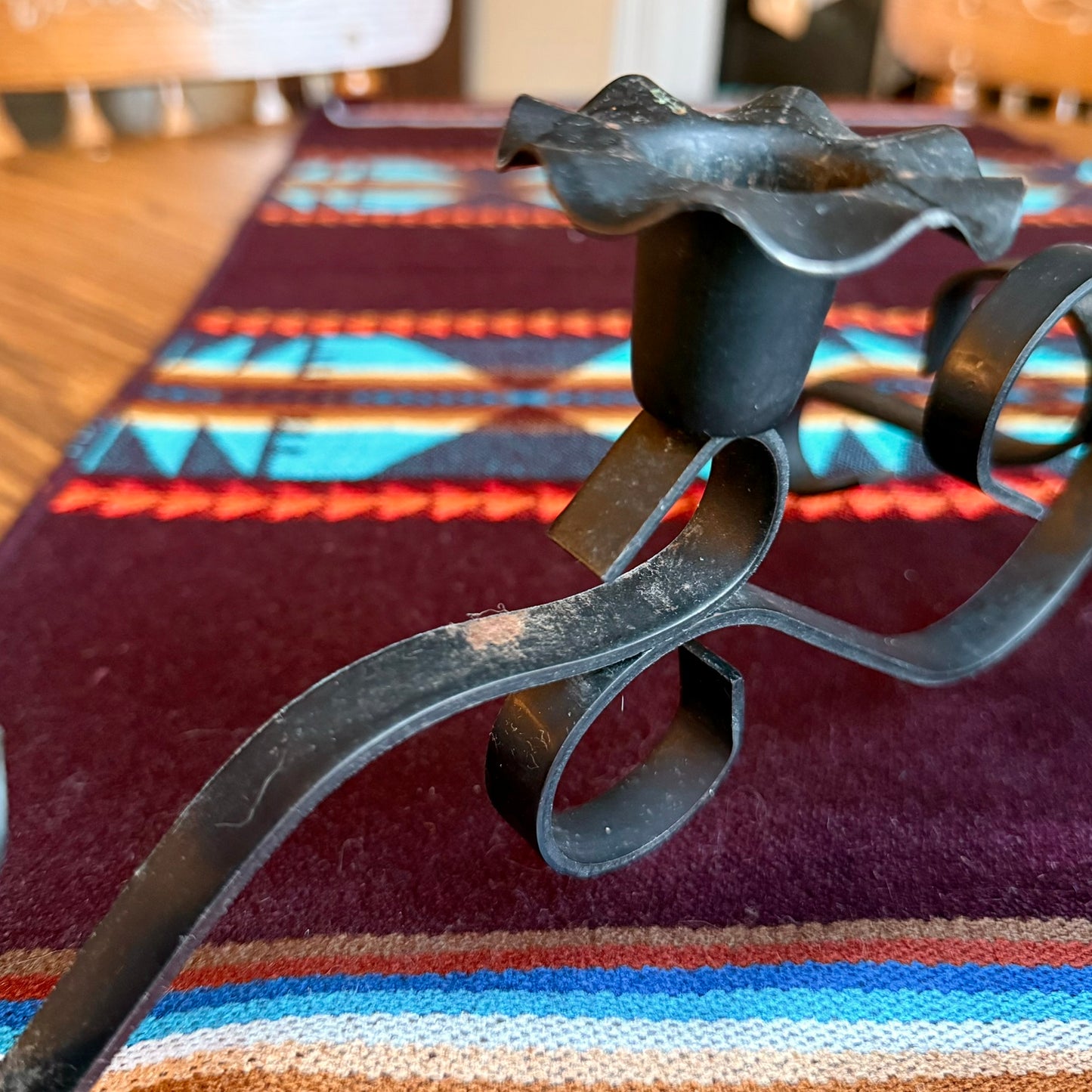 Vintage Wrought Iron 5 Candle Candelabra / Gothic Farmhouse Centerpiece