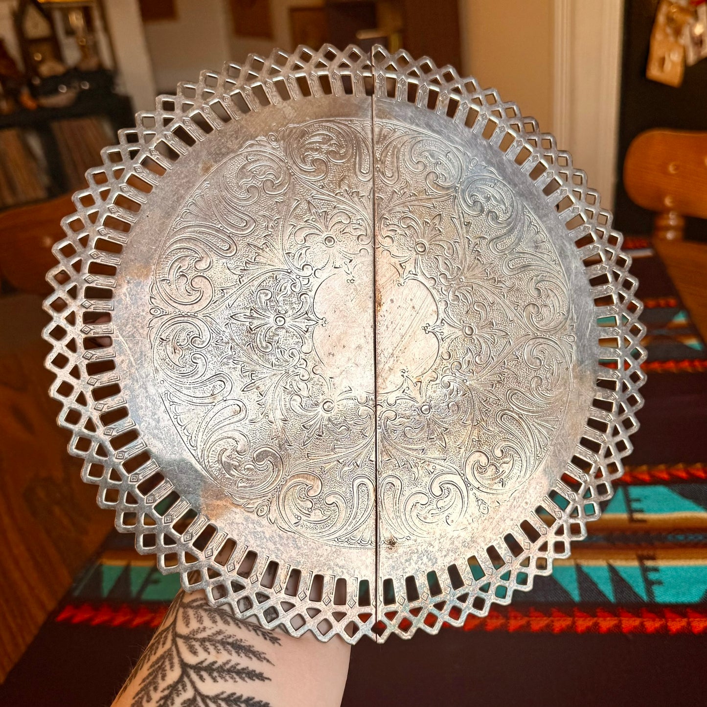 Vintage Academy Silverplate Ornate Expandable Trivet / Vanity Tray