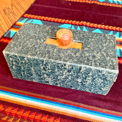Vintage Mid-Century Modern Solid Wood Poker Chip Caddy with Wooden Chips & Cover