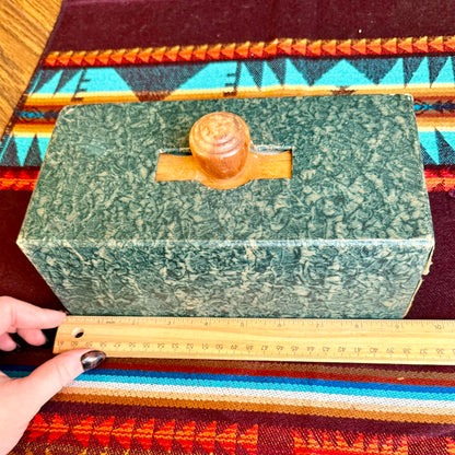 Vintage Mid-Century Modern Solid Wood Poker Chip Caddy with Wooden Chips & Cover