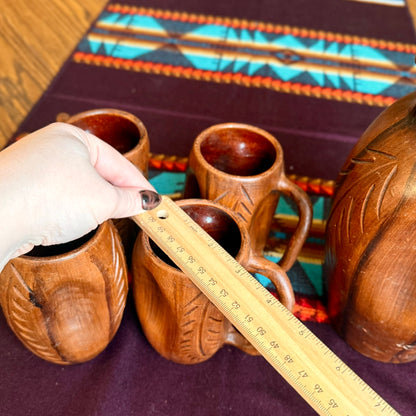 Vintage Handmade Faux Wood Pottery Bohemian Pitcher and Mug Set