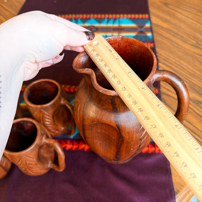 Vintage Handmade Faux Wood Pottery Bohemian Pitcher and Mug Set