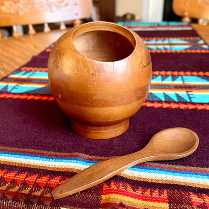 Vintage Hellerware Teakwood Atomic Orb Wooden Serving Bowl and Spoon