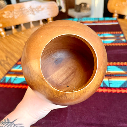 Vintage Hellerware Teakwood Atomic Orb Wooden Serving Bowl and Spoon