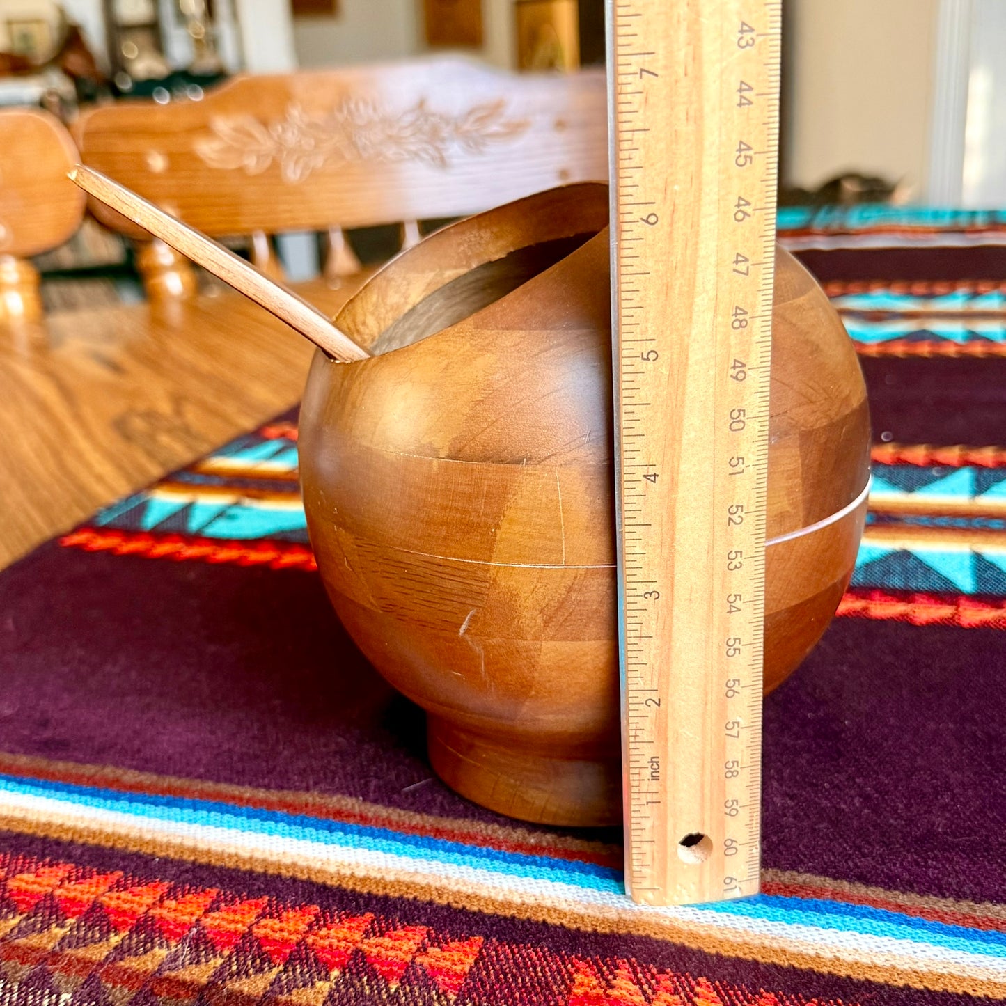 Vintage Hellerware Teakwood Atomic Orb Wooden Serving Bowl and Spoon