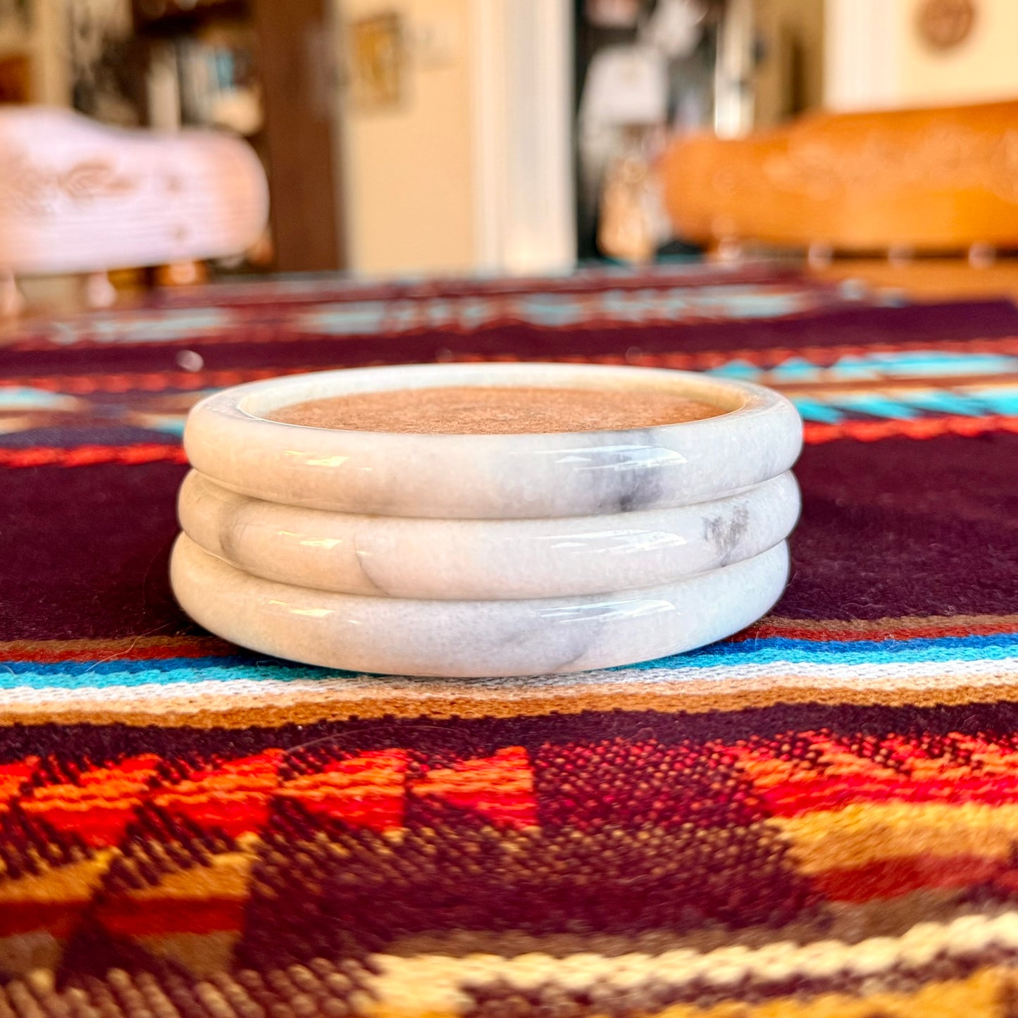 Set of 3 Vintage Mid-Century Modern Marble Stone Coasters