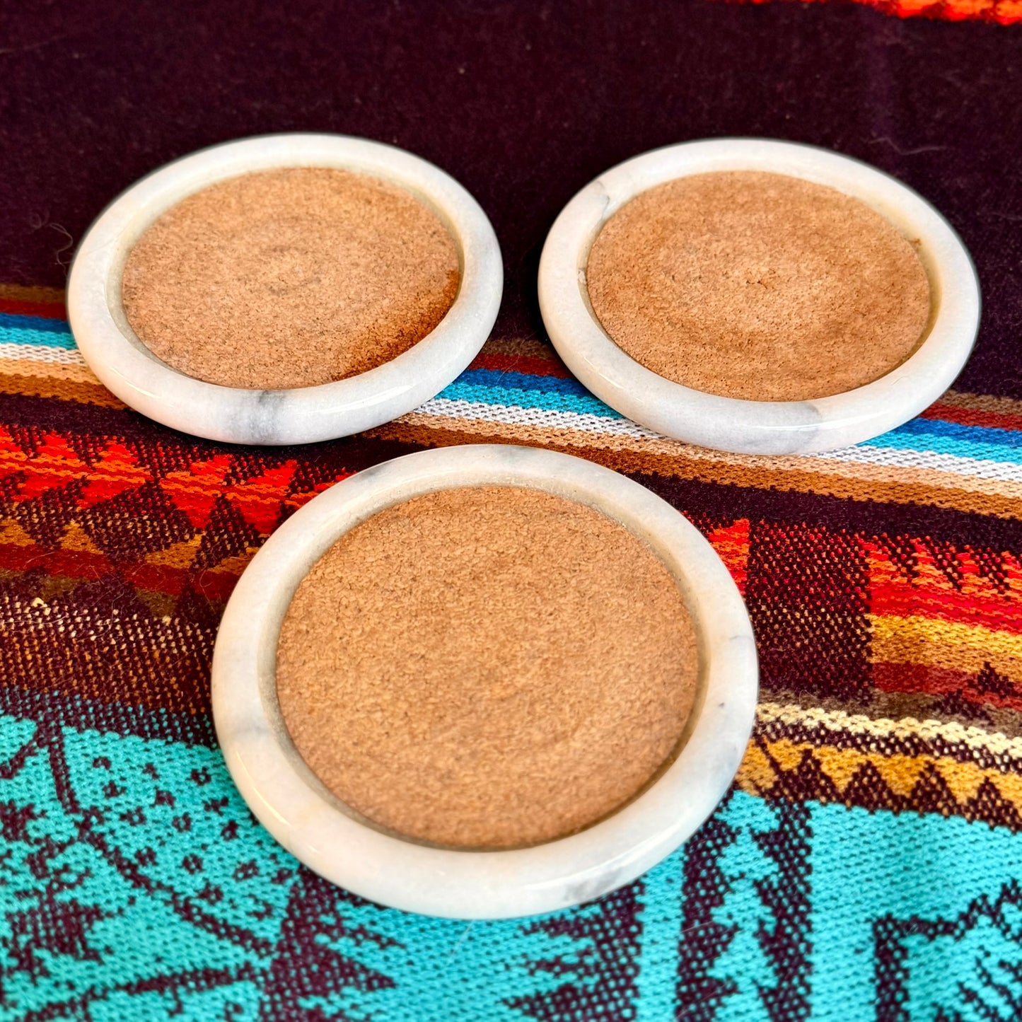 Set of 3 Vintage Mid-Century Modern Marble Stone Coasters