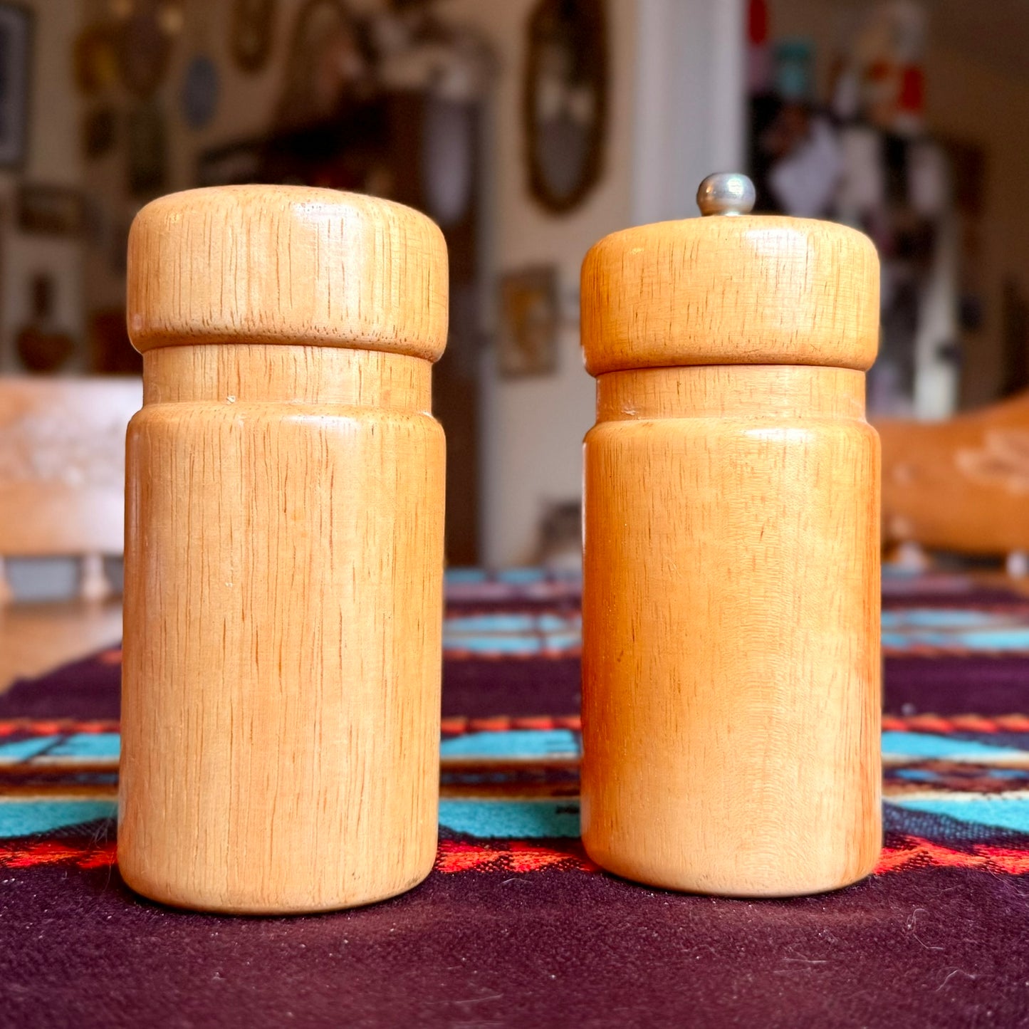 Vintage Blonde Wooden Salt Shaker and Pepper Grinder