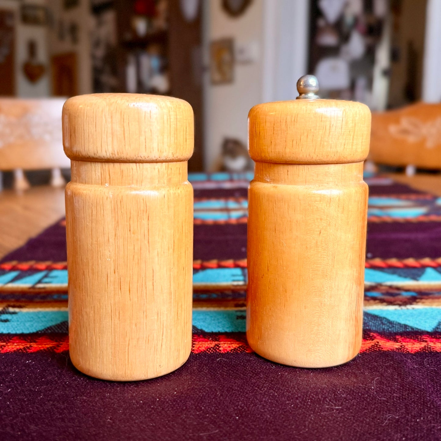 Vintage Blonde Wooden Salt Shaker and Pepper Grinder