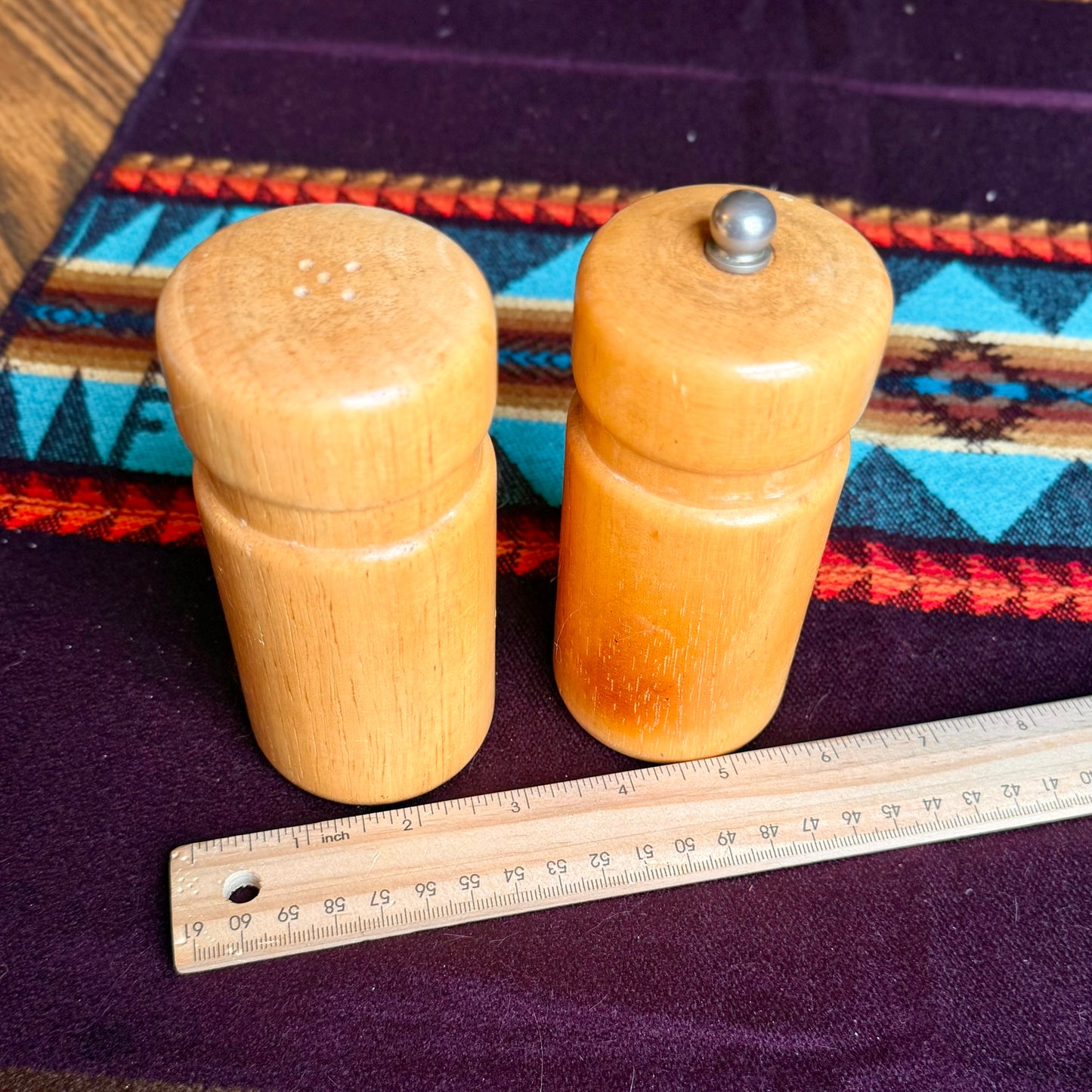 Vintage Blonde Wooden Salt Shaker and Pepper Grinder