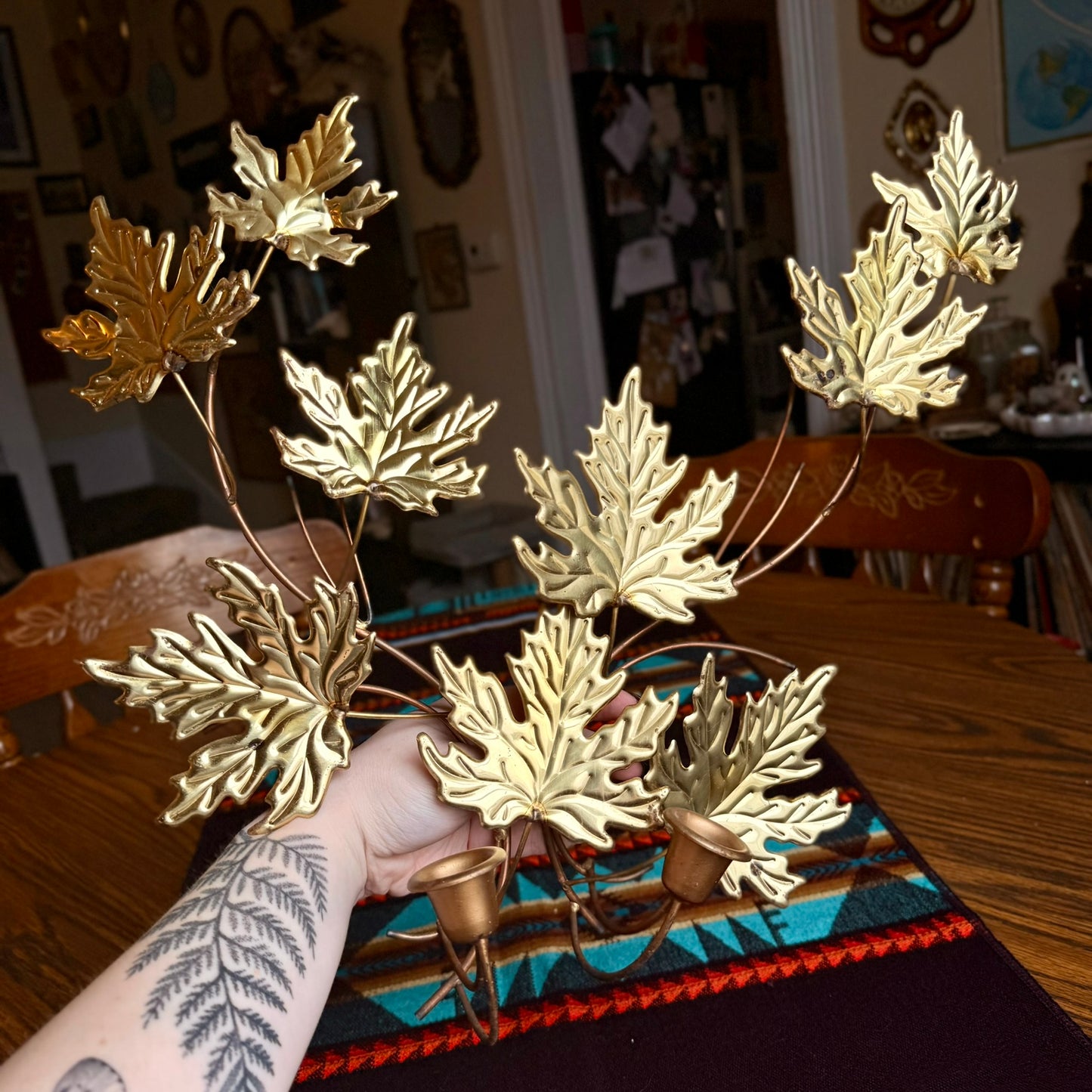 Set of 2 Mid-Century Modern Vintage Brass Maple Leaf Wall Sconces
