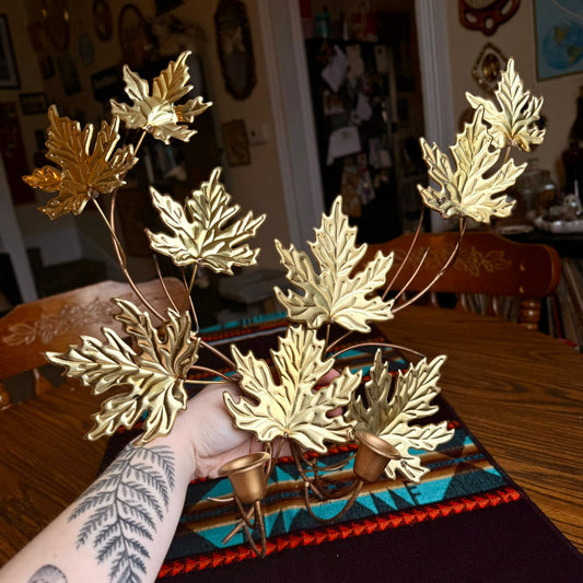 Set of 2 Mid-Century Modern Vintage Brass Maple Leaf Wall Sconces
