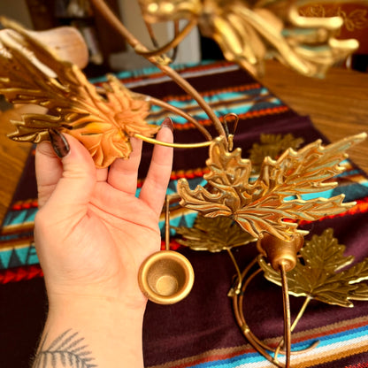 Set of 2 Mid-Century Modern Vintage Brass Maple Leaf Wall Sconces