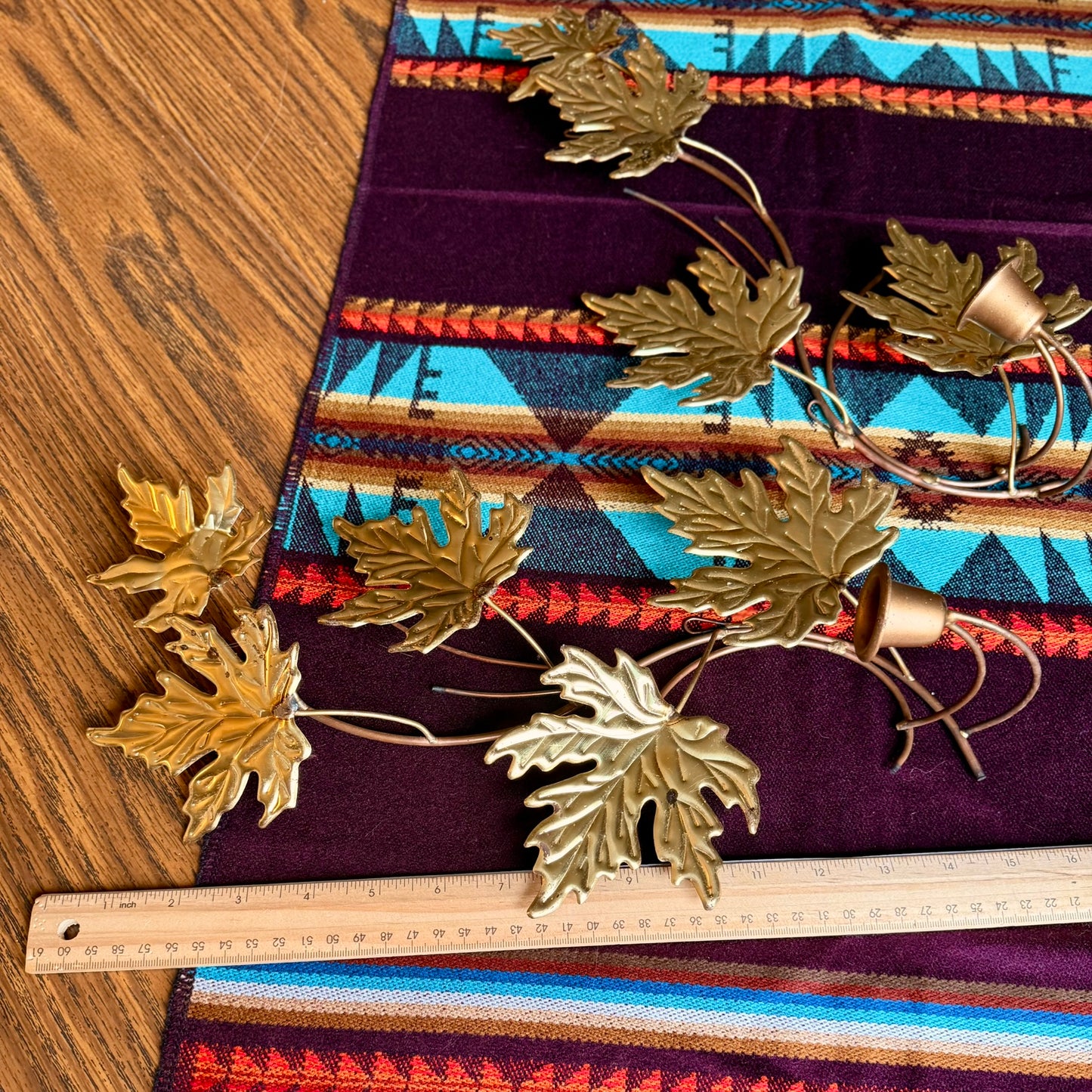 Set of 2 Mid-Century Modern Vintage Brass Maple Leaf Wall Sconces