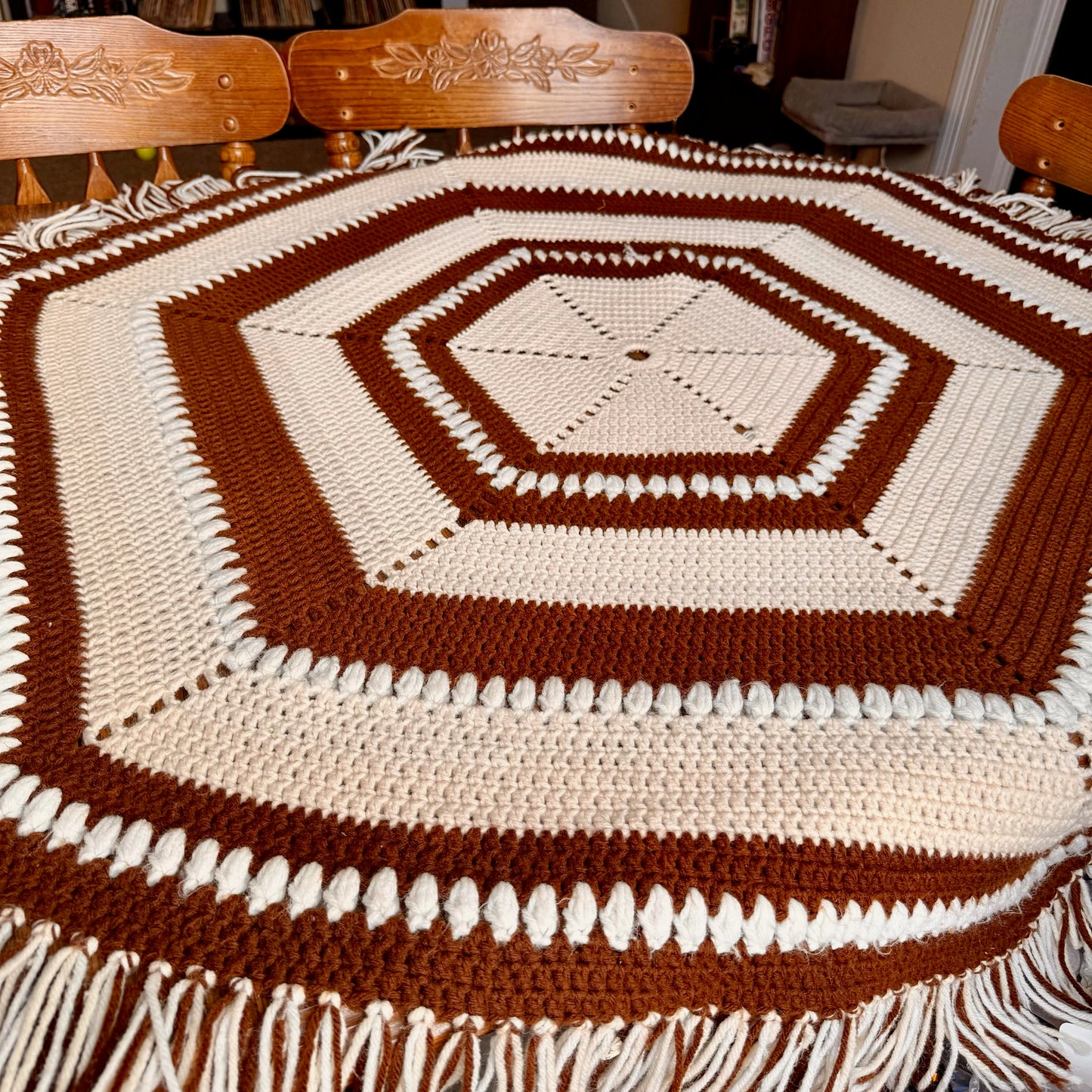 Vintage 70s Mid-Century Modern Hand Knitted/Crocheted Blanket/Couch Cover/Rug