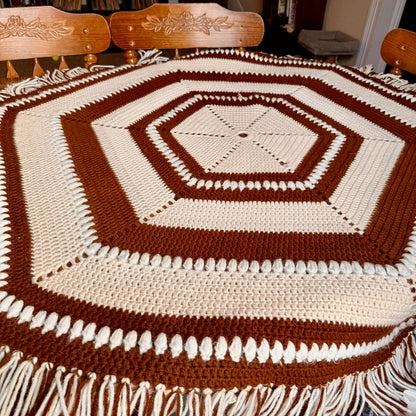 Vintage 70s Mid-Century Modern Hand Knitted/Crocheted Blanket/Couch Cover/Rug
