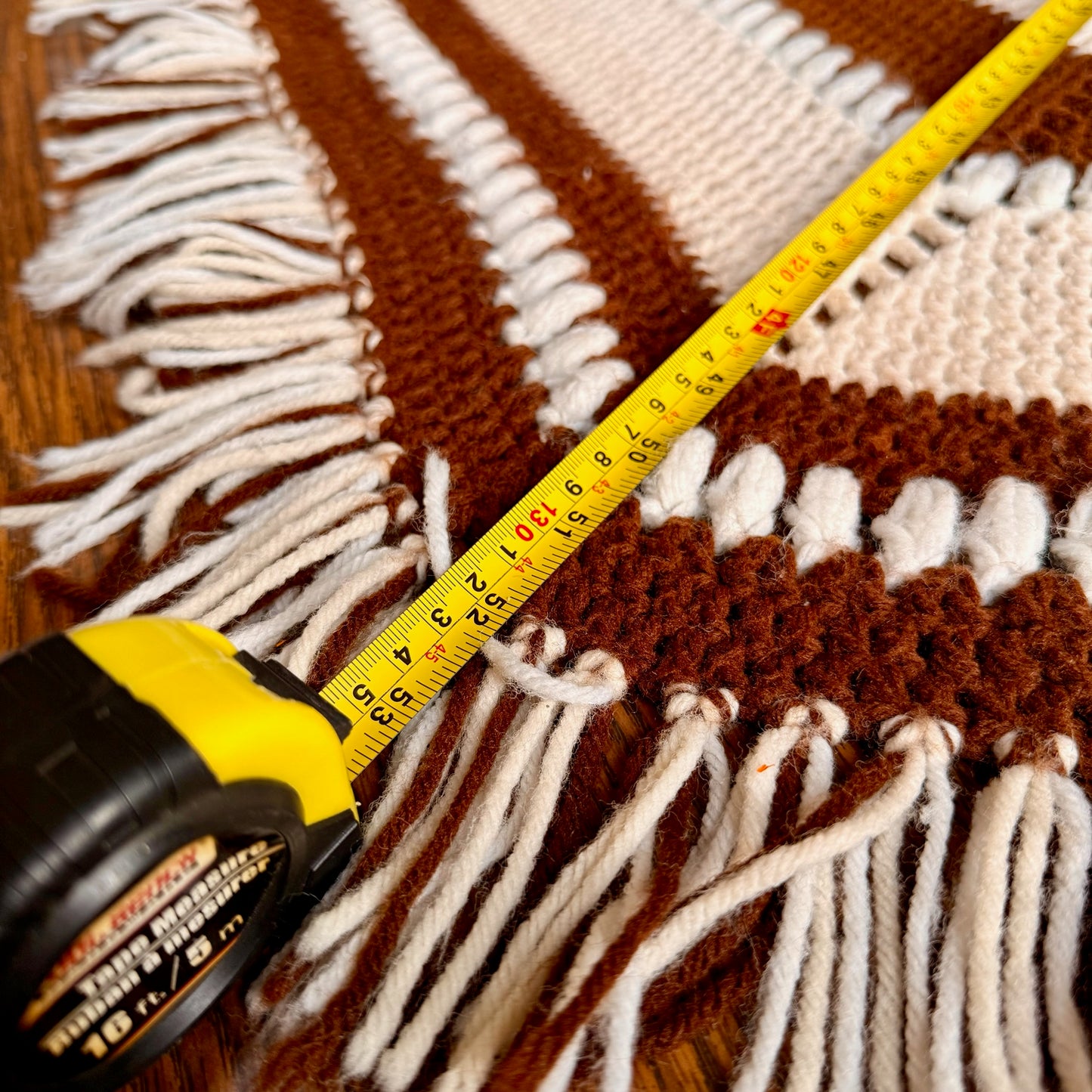 Vintage 70s Mid-Century Modern Hand Knitted/Crocheted Blanket/Couch Cover/Rug