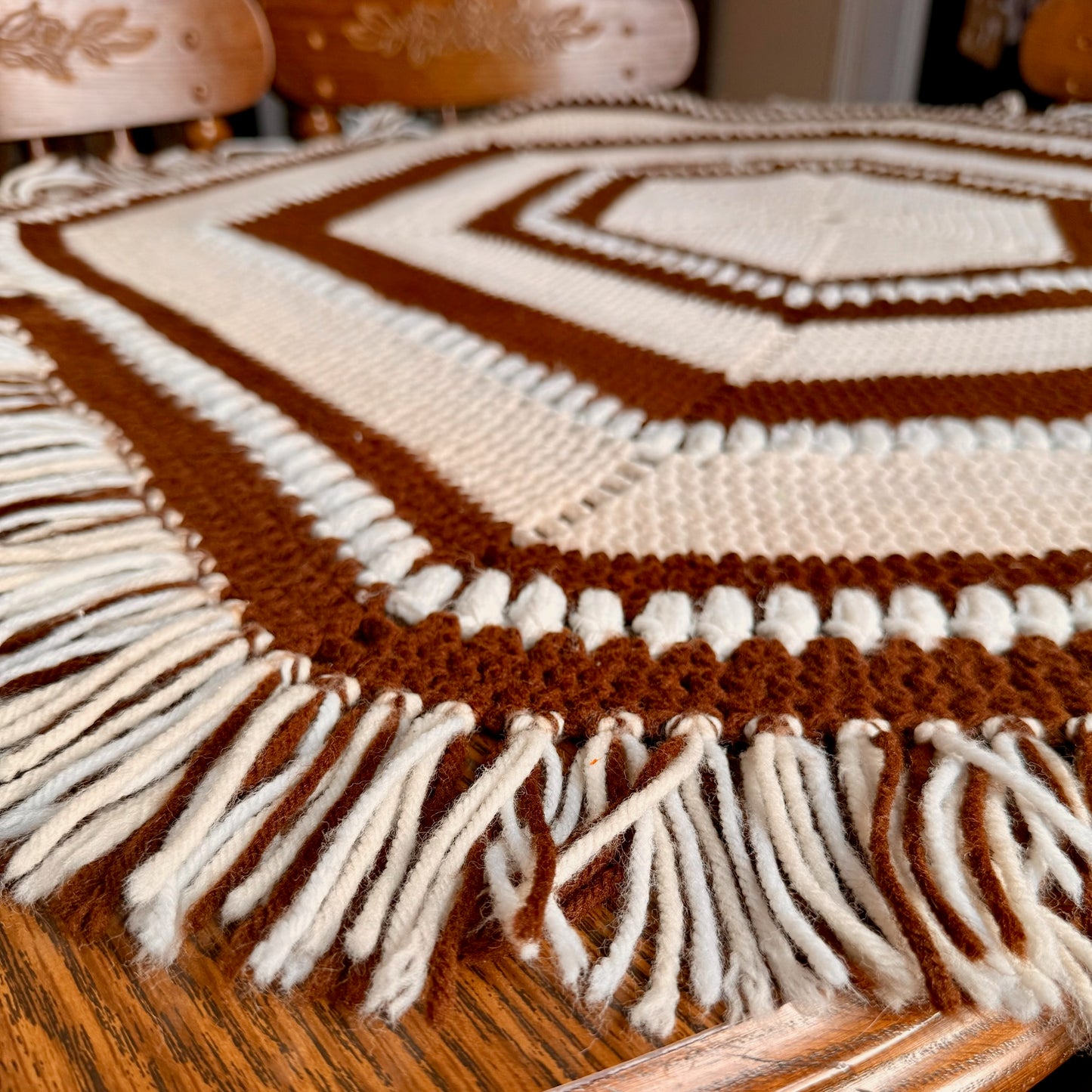 Vintage 70s Mid-Century Modern Hand Knitted/Crocheted Blanket/Couch Cover/Rug