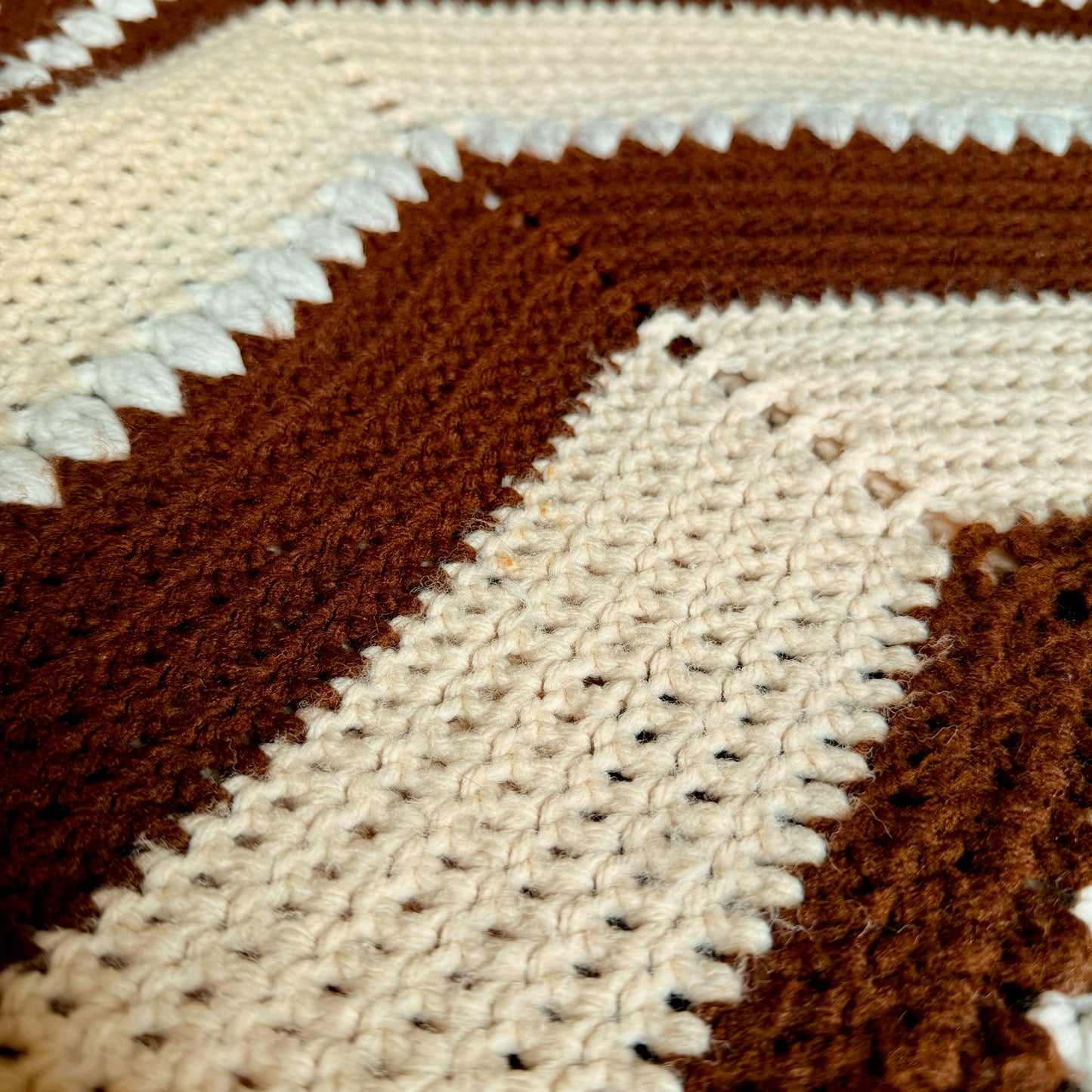 Vintage 70s Mid-Century Modern Hand Knitted/Crocheted Blanket/Couch Cover/Rug
