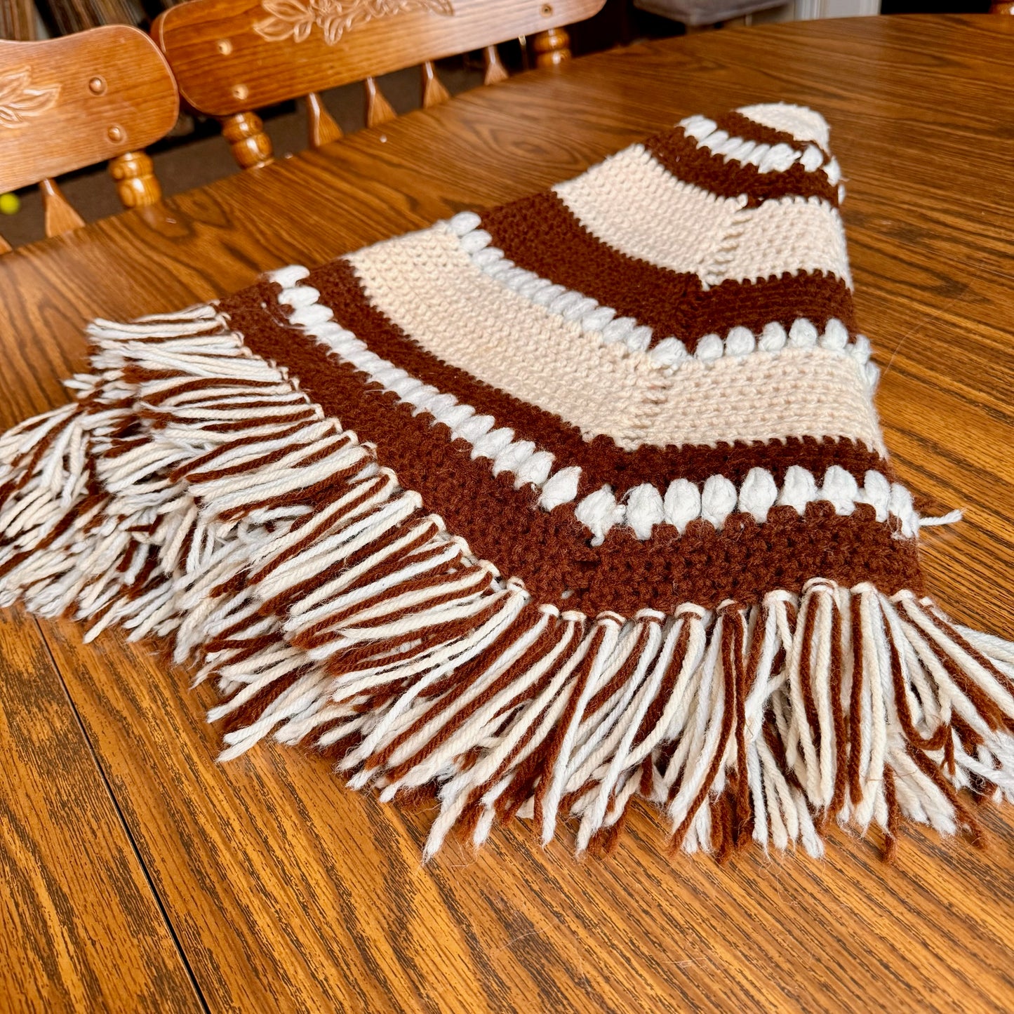 Vintage 70s Mid-Century Modern Hand Knitted/Crocheted Blanket/Couch Cover/Rug
