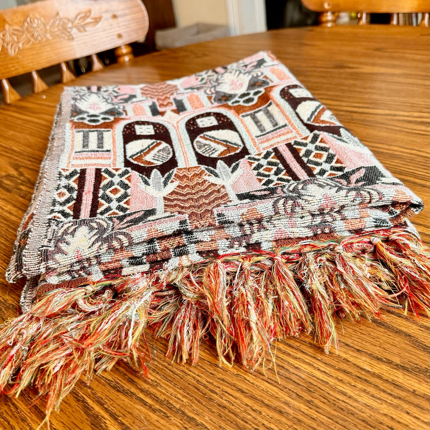 Vintage Jacquard Ornate Tapestry Style Woven Bohemian Blanket