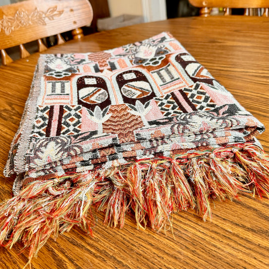 Vintage Jacquard Ornate Tapestry Style Woven Bohemian Blanket