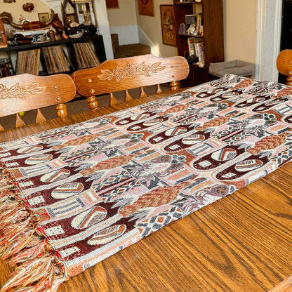 Vintage Jacquard Ornate Tapestry Style Woven Bohemian Blanket