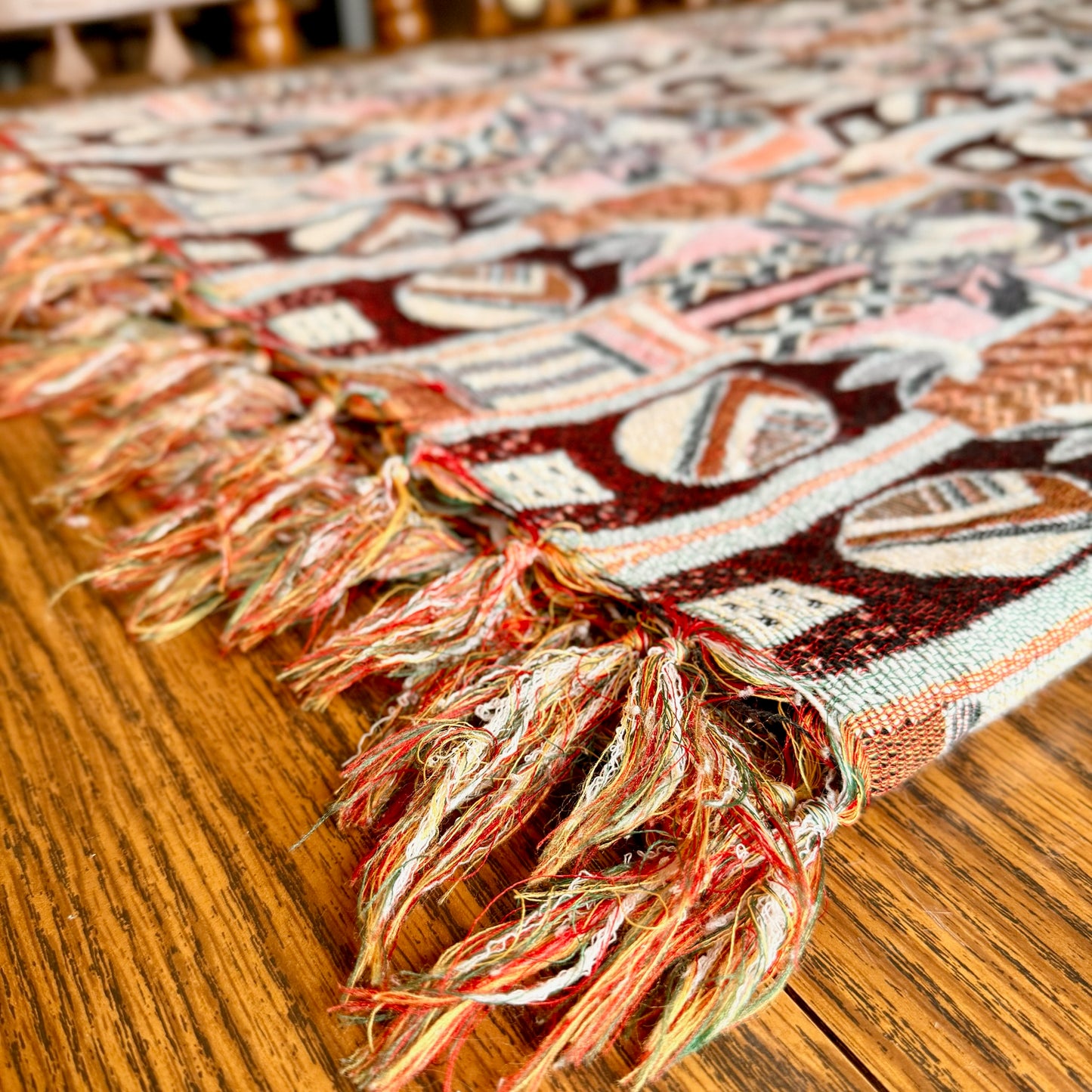 Vintage Jacquard Ornate Tapestry Style Woven Bohemian Blanket