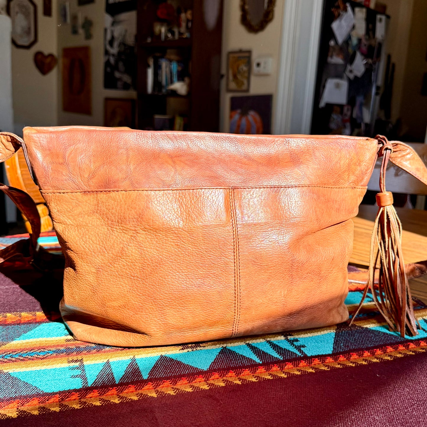 Vintage Stone Mountain Brown Leather Messenger Crossbody Bag