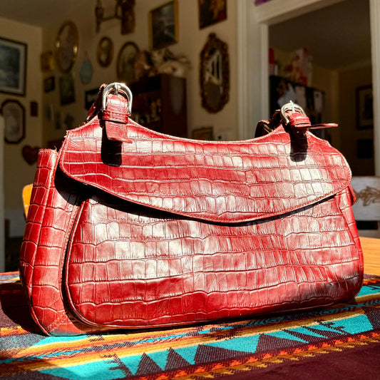 Maxx New York Red Crocodile Embossed Leather Shoulder Bag