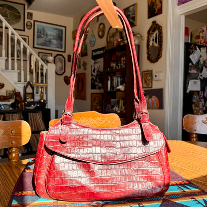 Maxx New York Red Crocodile Embossed Leather Shoulder Bag