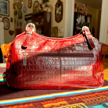 Maxx New York Red Crocodile Embossed Leather Shoulder Bag