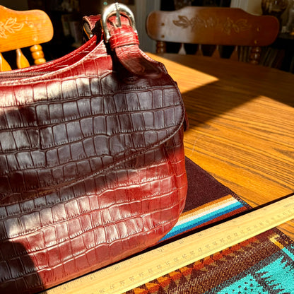 Maxx New York Red Crocodile Embossed Leather Shoulder Bag