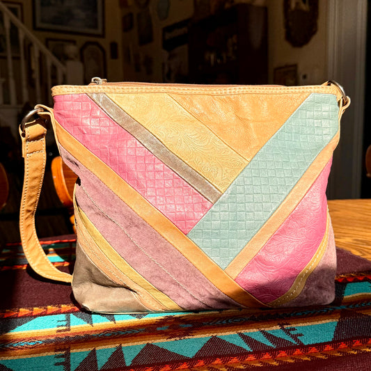 Vintage Great American Leatherworks Patchwork Embossed Colorful Leather Bag