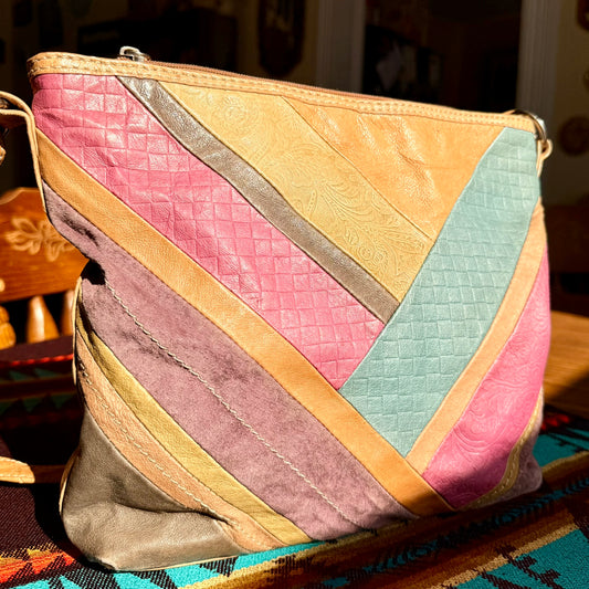 Vintage Great American Leatherworks Patchwork Embossed Colorful Leather Bag