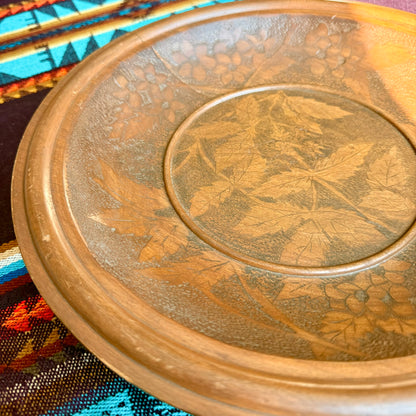 Vintage Hand Carved Solid Wood Bowl with Intricate Floral Botanical Motifs