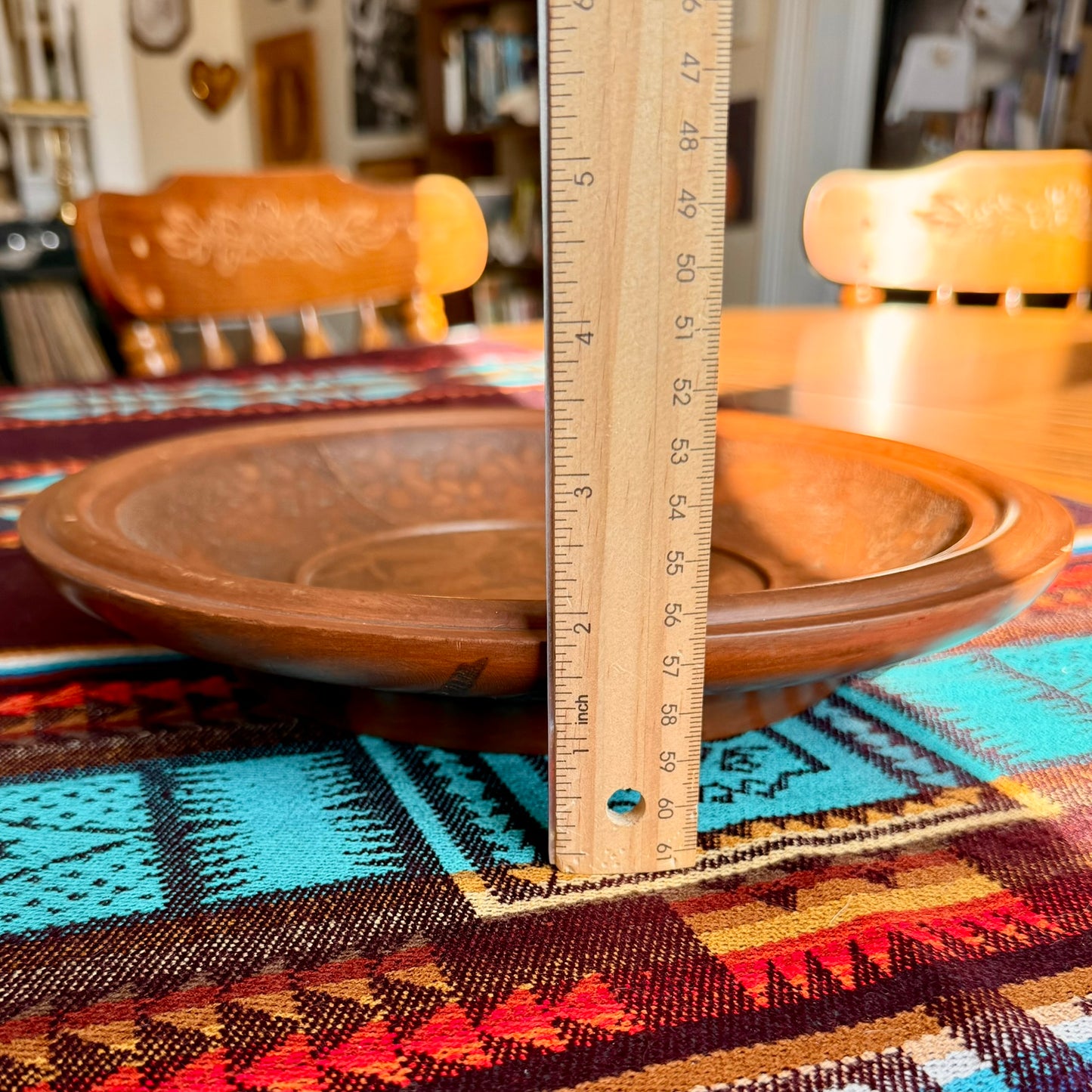 Vintage Hand Carved Solid Wood Bowl with Intricate Floral Botanical Motifs