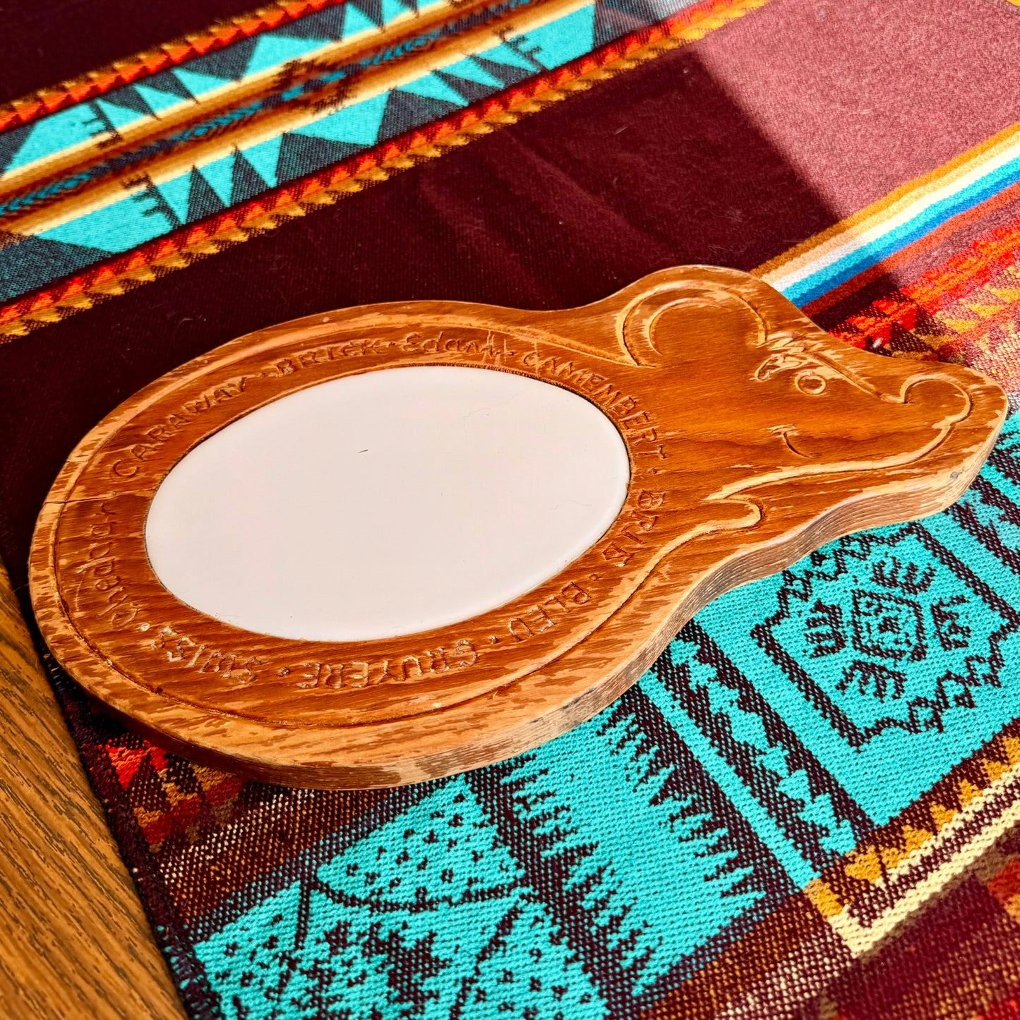 Vintage Wood and Ceramic Carve Mouse Cheese Plate
