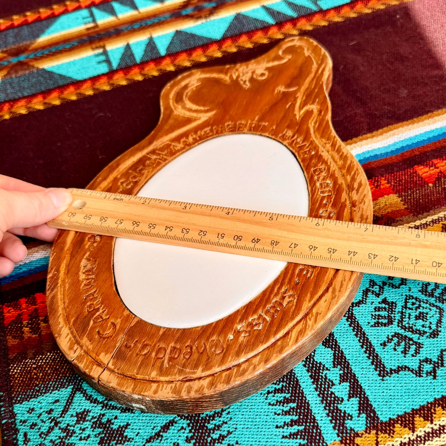 Vintage Wood and Ceramic Carve Mouse Cheese Plate