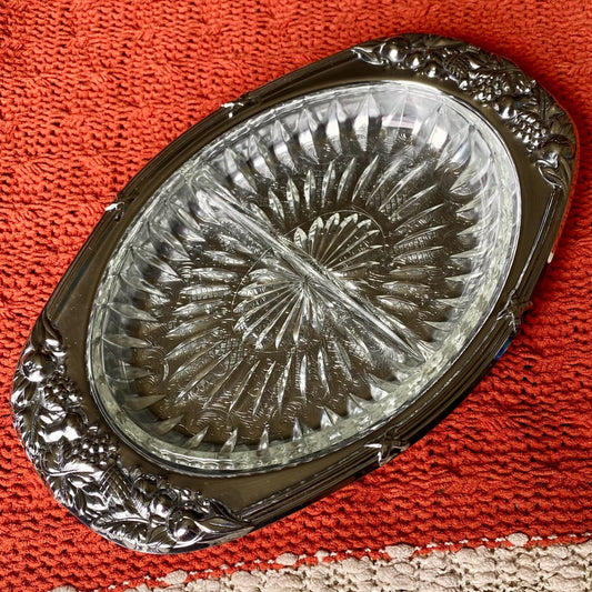Vintage Shelton-Ware Metal Serving / Trinket Tray with Removable Glass Insert