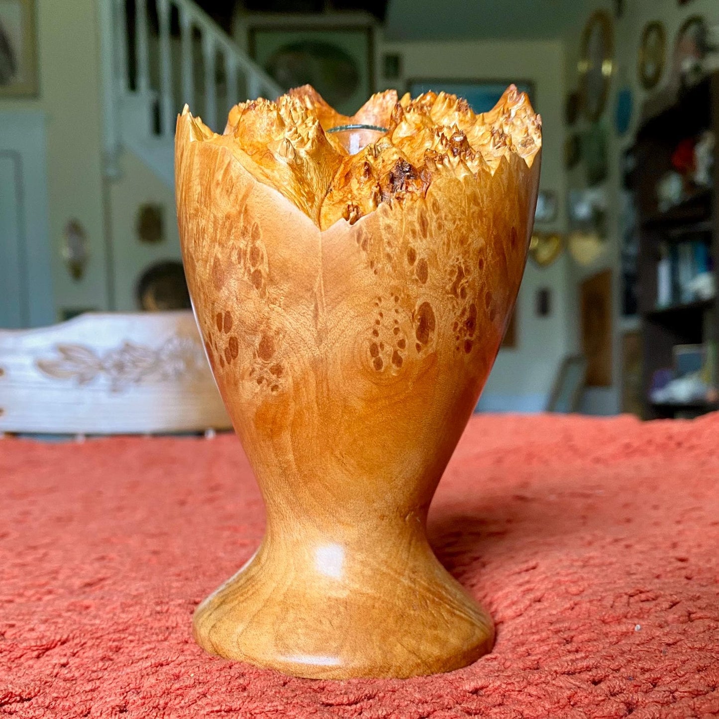 Vintage Mid-Century Modern Handmade Natural Edge Burlwood Bud Vase