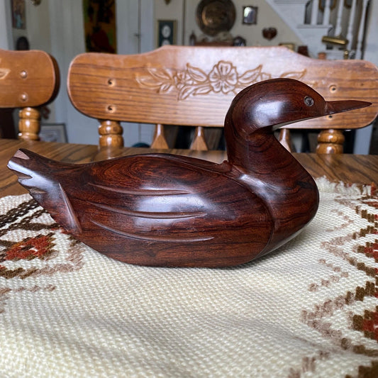 Handcrafted Solid Mahogany Wooden Duck Figurine