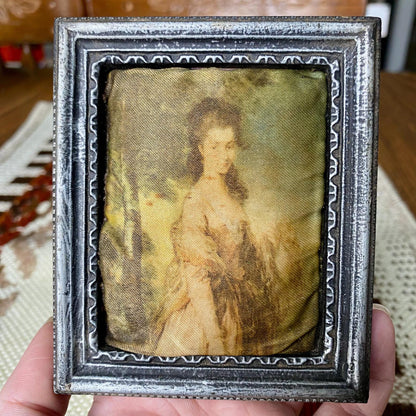 Two Small Puffed Antique Silk Print Picture Frames - Made in Italy