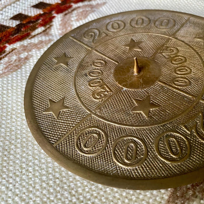 Vintage Brass 2000s Themed Pillar Candle Holder Plate