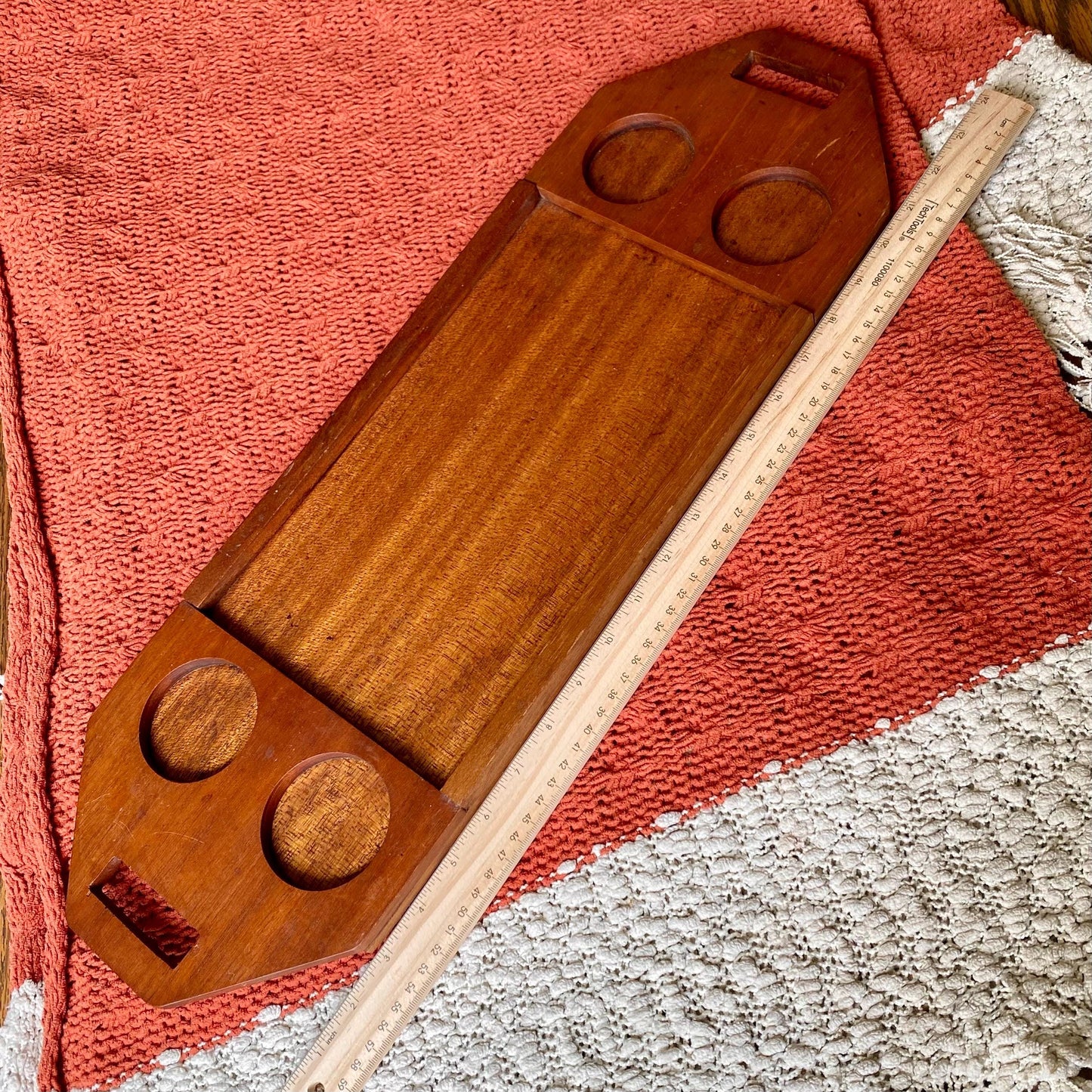 Vintage Mid-Century Modern Teak Wood Serving 4 Person Tray