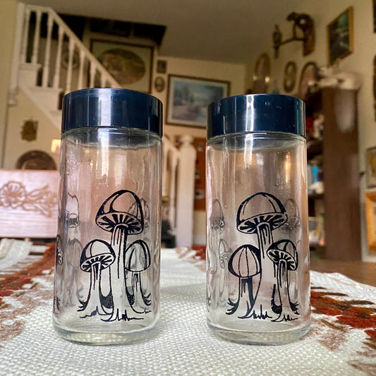 Vintage Glass Apothecary Mushroom Design Salt And Pepper Shakers