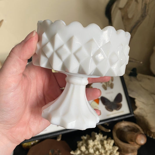 L.E. Smith Carousel Milk Glass Candy Dish (Missing Lid)