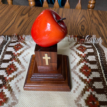 Apple on Wooden Crosa Pedestal
