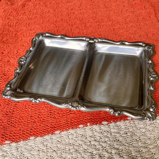 Vintage Metal 2-Compartment Serving Tray / Trinket Tray